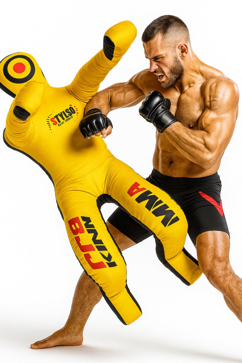 Stylso Un-Filled Grappling Dummy Wrestling Dummy Jiu Jitsu Dummy for BJJ MMA Judo Karate Practice Adult Kids and Youth Training Tackling Dummies - Yellow, 5ft / 60" - Image 1